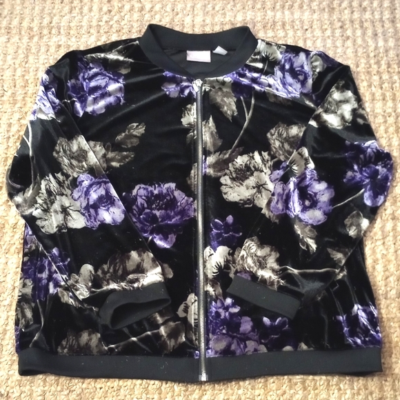 Chico's Jackets & Blazers - Chico's Floral Print Velour Bomber Jacket